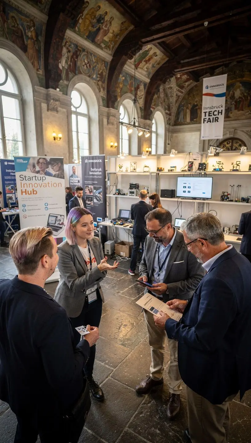 Eine Gruppe von Studierenden arbeitet gemeinsam an einem Geschäftsplan in einem modernen Klassenzimmer.